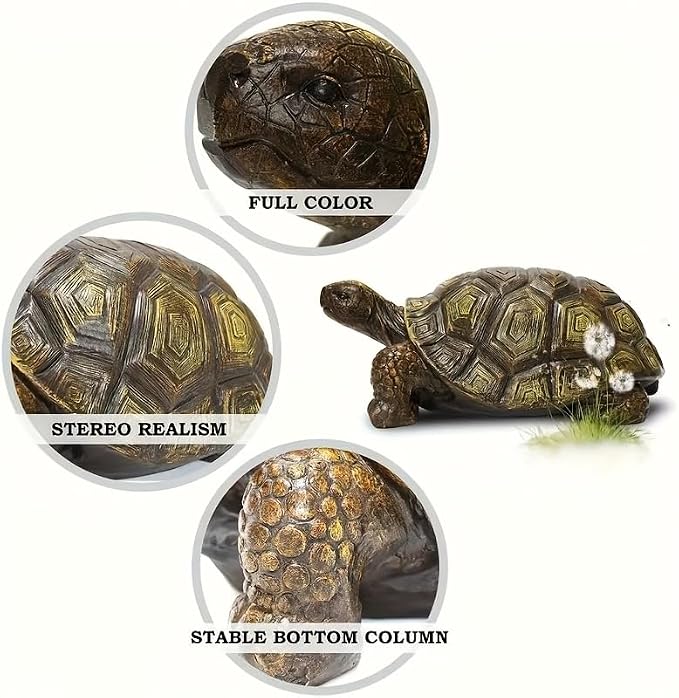 21.3" Large Turtle Garden Statue, Brown 2 | Realistic Resin Tortoise Sculpture, Outdoor Patio, Lawn & Yard Decor, Patio Seat, Simulated Art Piece