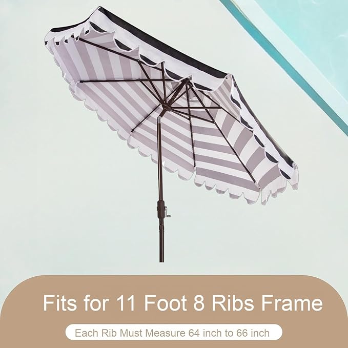 11ft Patio Umbrella Replacement Canopy Market Umbrella Top Outdoor Umbrella Canopy with 8 Ribs