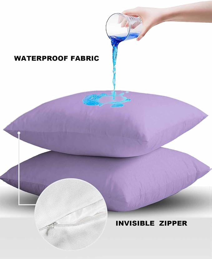 Outdoor Waterproof Throw Pillow Covers Set of 2 Lavender Purple Pillowcases 20x20 Inches Simple Style Patio Decorative Pillows Cushion Case Patio Pillows for Couch Bed Chair Garden