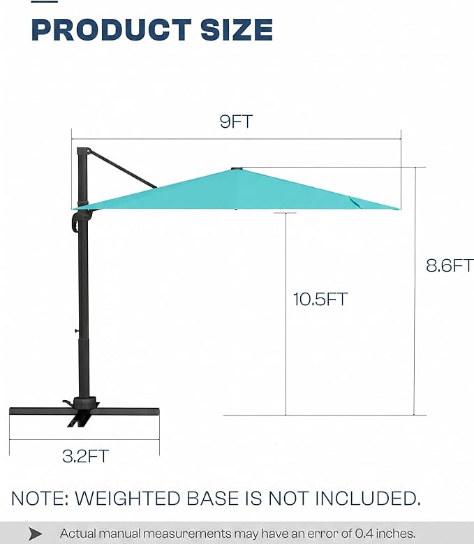 9x9 FT Square Cantilever Umbrella,Easy Tilt, Fade Resistant & 360° Rotation, Offset for Pool Deck Backyard Patiopeacock blue (Base not Included)