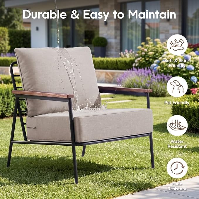 Luxury 22*24*6in Outdoor Patio Cushions, 5 Pieces Beige Outdoor Cushion | 6'' Thick Outdoor Cushions, Water-Resistant, Reversible, Removable Cover, for Patio Chairs Sofa Couch Loveseat