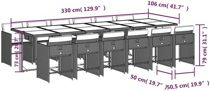 Afuera Living Contemporary 13-Piece Rattan Patio Dining Set, Brown Finish, UV-Resistant PE Rattan, Tempered Glass Top, Foldable Seating, Steel Frame, High-Back Cushions, 12-Seater Outdoor Garden