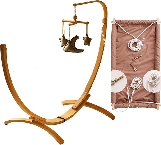 Kids Hammock Bed for Children Ages 3 to 5 Years, 15 to 36 kg Capacity, Comfortable Fabric with Wooden Frame, Portable and Easy to Assemble for Indoor and Outdoor Use (Brown-4)
