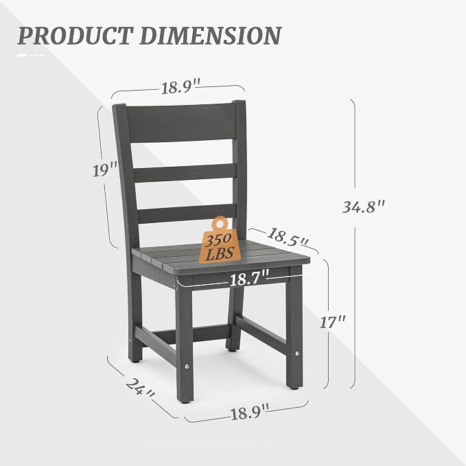 Cozyman Armless Outdoor Dining Chairs, All Weather Resistant HDPS Patio Dining Chairs, Classic Chair Support 350 LBS, for Outdoor Indoor, Lawn, Garden, Backyard, Dark Gray
