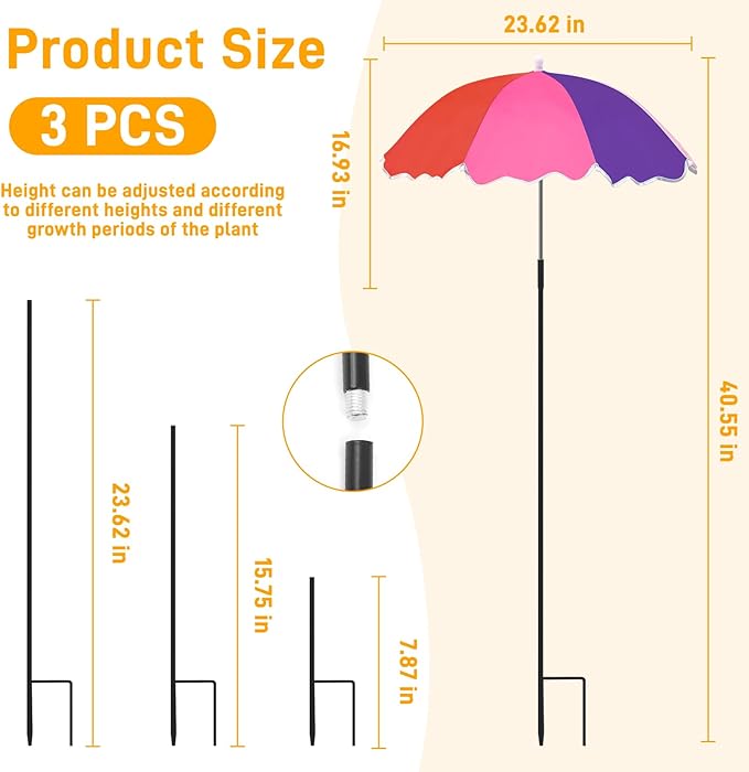3Pack Upgraded Plant Umbrellas for Outdoor Plants, 23.6" Garden Plant Umbrella Shade with Adjustable Angle, 40.5" Higher Sun Shade for Plants, Potted Plant, Garden Beds（colorful） ﻿ ﻿