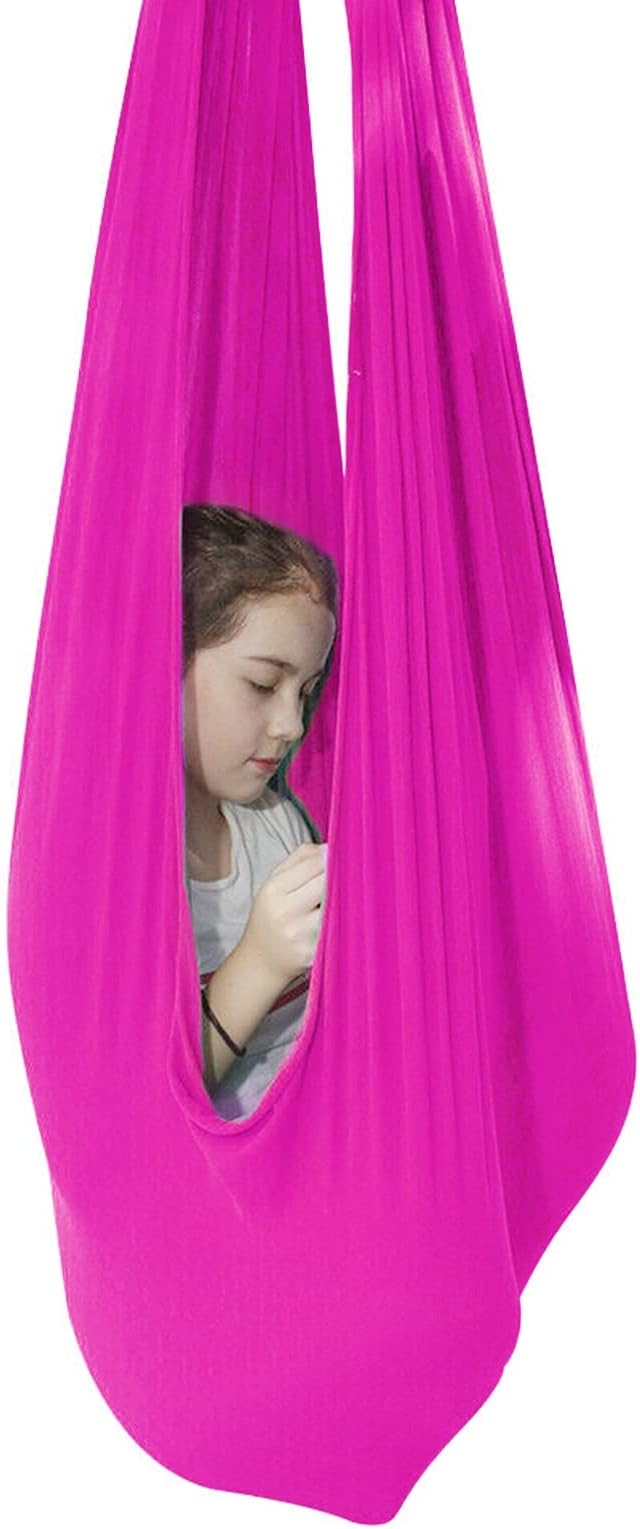 Sensory Swing for adults Indoor kids Therapy Swing Adjustable Calming Snuggle Hammock durable soft strong fabric swing Great for Sensory Integration stimulation ( Color : Rose Red , Size : 1.5M x 2.8M