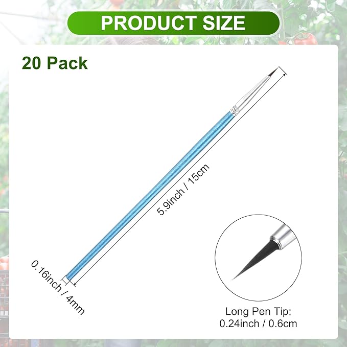M METERXITY 20-Pack Pollinator Brush, 0.24inch/0.6cm Wooden Vegetable Pollinator Pen Manual Pollination Tool for Gardening/Greenhouse/Hydroponic Plants/Flowers [Blue]
