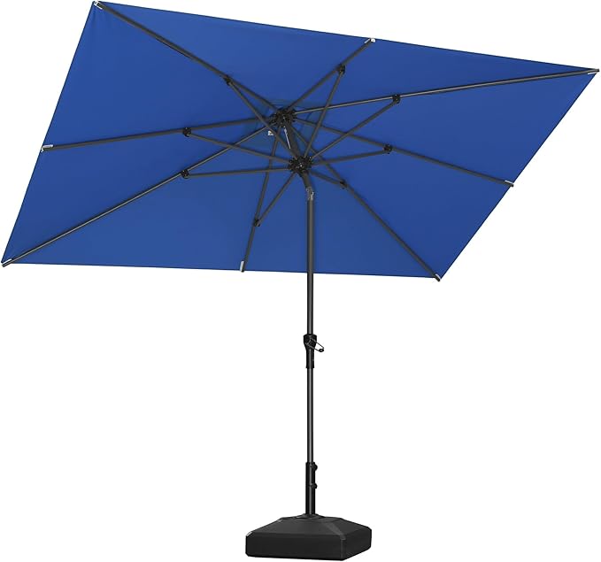 PURPLE LEAF 10' x 6.5' Rectangular Patio Umbrella Outdoor Table Umbrella Aluminum Frame Market Umbrella Sun Umbrella with 8 Sturdy Ribs & Tilt for Garden Deck Lawn & Pool Sky Blue