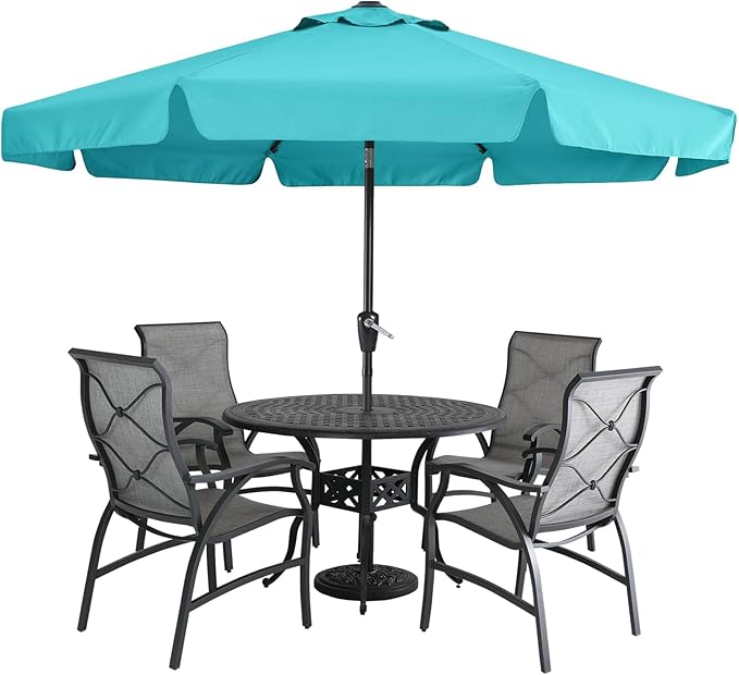 MASTERCANOPY 9ft Patio Umbrella with Valance, Crank and Tilt – 8 Ribs Outdoor Market Umbrella, UV/Fade Resistant, Waterproof Canopy with Wind Vent for Garden, Deck, Backyard, Pool (Turquoise)