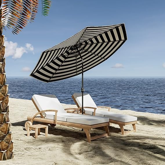Greesum Patio Umbrella, Outdoor Table Umbrella with Push Button Tilt, Crank and 8 Sturdy Ribs