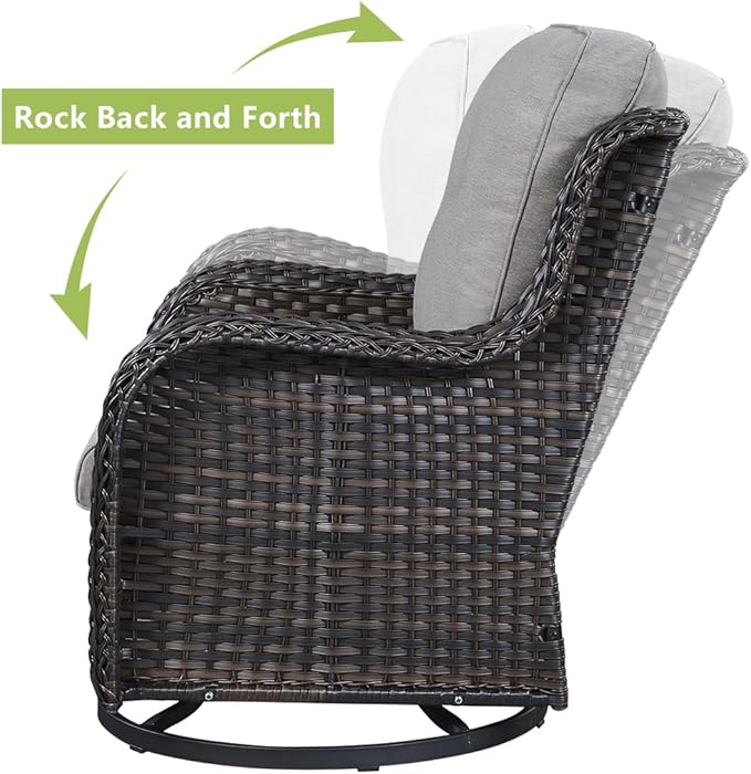 HUMMUH Outdoor Swivel Rocker Wicker Patio Chairs High Back PE Rattan Glider Chairs 4PCS Patio Furniture Set(Brown,Grey)