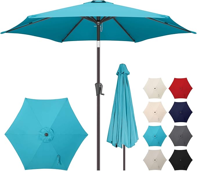 10ft Patio Umbrella Outdoor - Table Umbrella with 6 Sturdy Ribs, Market Umbrella with Push Button Tilt, UV Protection for Pool, Porch, Garden, Deck, Backyard (Aqua Blue)