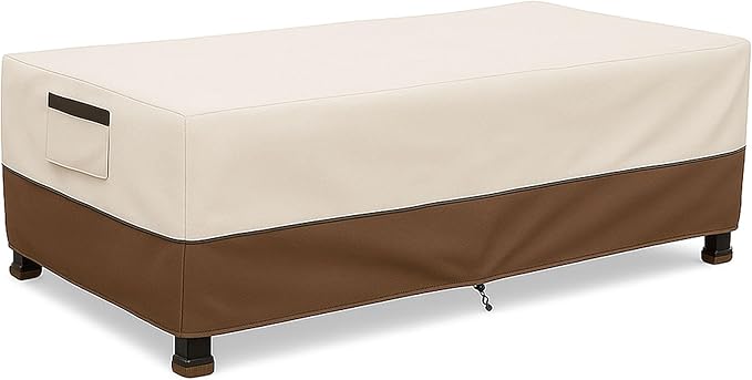 Waterproof Patio Coffee Table Cover, 600D Heavy Duty Outdoor Furniture Covers, Weather & UV Resistant, Windproof with Buckles, Rectangular Table Cover for Backyard Patio 42 x 26 x 16 in, Beige & Brown
