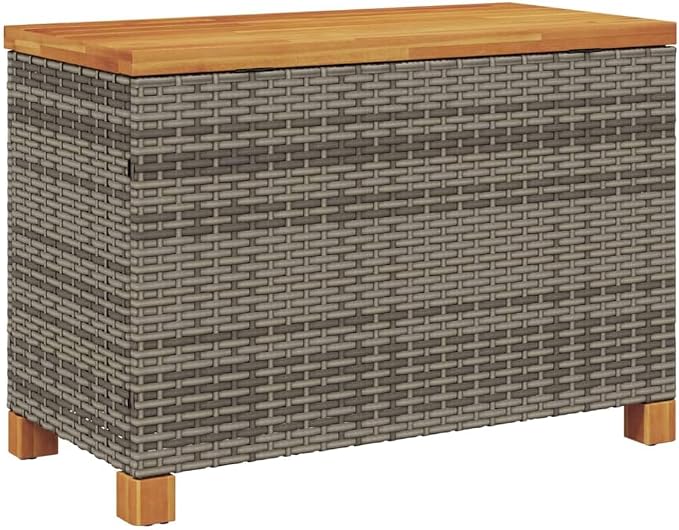 Patio Storage Box with Acacia Wood top, Outdoor Storage Container, Garden Storage Box Deck Box, Gray 31.5"x15.7"x18.9" Poly Rattan Acacia Wood,-303