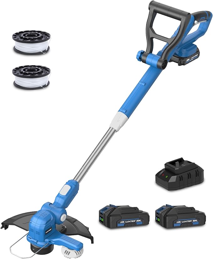 LUXTER 20V Cordless String Trimmer & Wheeled Edger Kit, 12-Inch 2-in-1 Battery Powered Weed Wacker with Auto Line Feed, 4.4lbs Lightweight Weed Eater for Yard Garden, 2X 2.0Ah Batteries & Charger