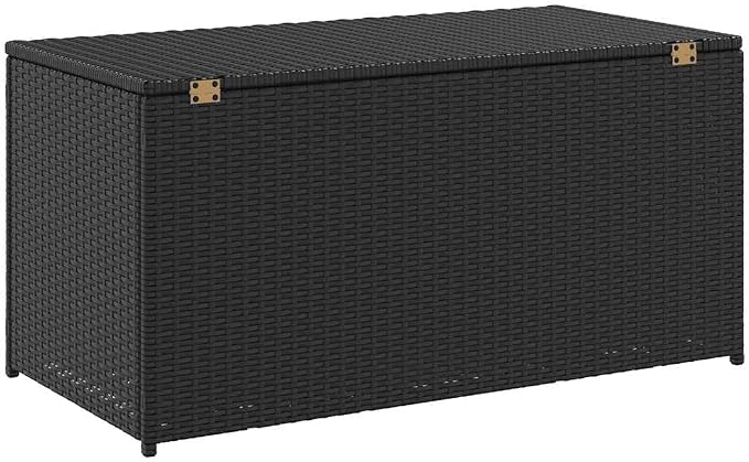 Outdoor Patio Storage Box 39.4x19.7x19.7 Inch, Poly Rattan Garden Deck Box with PE Liner, Weather-Resistant Storage Chest for Furniture Cushions, Pillows, and Blanket, Black