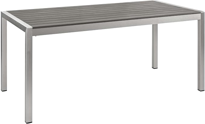 Modway Shore Aluminum Outdoor Patio 3-Piece Dining Set with 71" Rectangle Dining Table and Two 67" Benches in Silver Gray