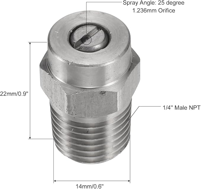 uxcell 6 Pcs Pressure Washer Tip 1/4" Male NPT Threaded Spray Nozzles Stainless Steel for Water Gun Water Broom and Undercarriage Cleaner (25 Degree, 1.236mm Orifice)