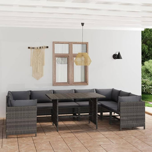 10 Piece Patio Lounge Set with Cushions, Porch Furniture Set Patio Conversation Set Outdoor Dining Sets Sectional Sofa for Garden Negotiation Area Piazza Exhibition Poly Rattan Gray