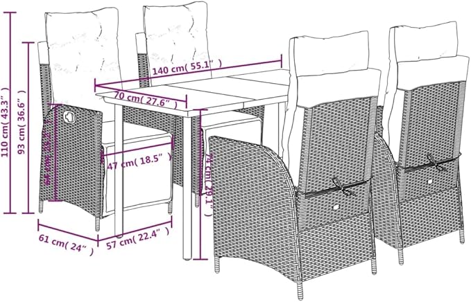 Backyard Furniture Patio Conversation Sets Outdoor Seating 5 Piece Patio Dining Set with Cushions Gray Poly Rattan Suitable for Gardens, Balconies, Decks