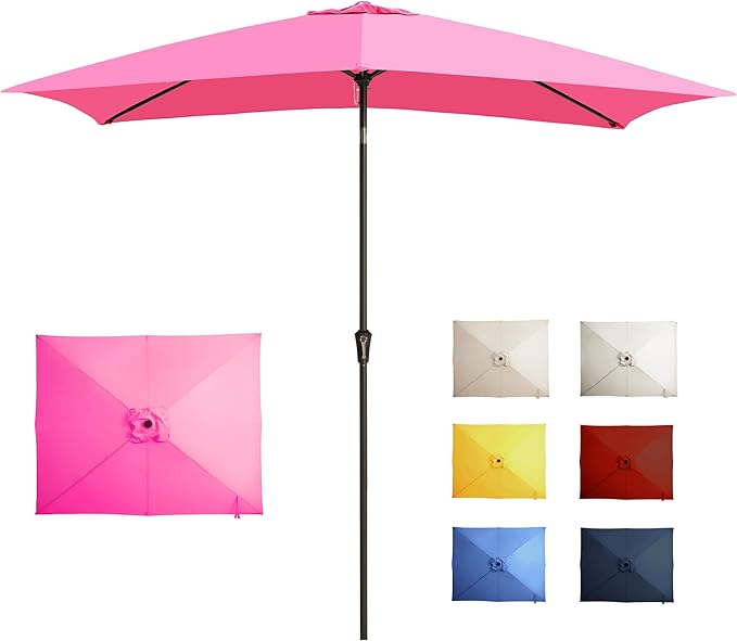 6.5x10FT Rectangular Patio Umbrella with Push Button Tilt & Crank Lift for Garden,UV Protection Outdoor Umbrella for Deck,Pool and Yard,Pink