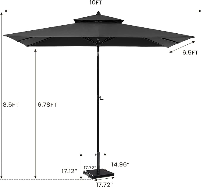 9-10ft Patio Umbrella with Base Included - Outdoor Table Umbrella with 2-Year Fade-Resistant Canopy, 43-lb Heavy-Duty Concrete Umbrella Stand with Wheel for Deck, Porch & Backyard