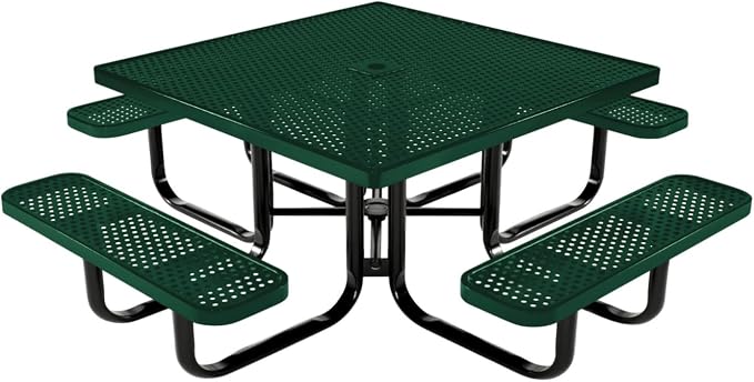 COATEDOUTDOORFURNITURE Heavy-Duty Portable Outdoor Kids Table with Umbrella Hole, Punched Steel Kids Picnic Table, Commercial-Grade, Made in America (46 in, Square, Childrens, Textured Green)