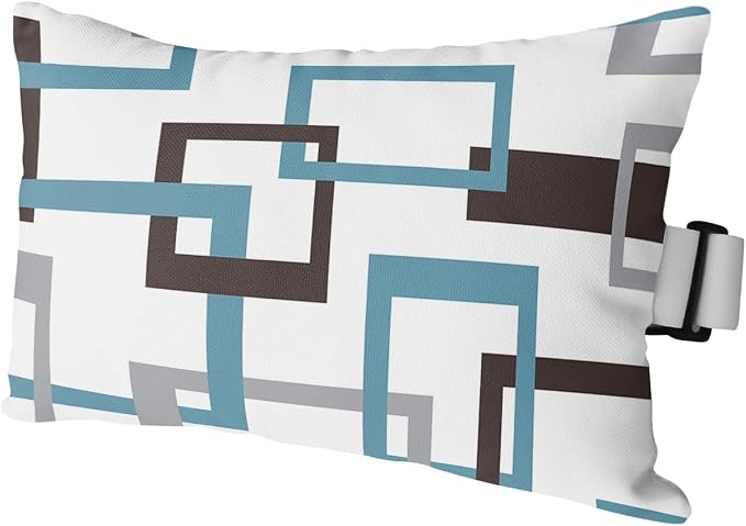 Outdoor Pillows Covers with Inserts Mid Century Geometric Pattern Gery Brown Blue Waterproof Recliner Pillow with Adjustable Strap Throw Pillows for Patio Furniture Pool Lounge Chair, 11x16 inch, 1PCS