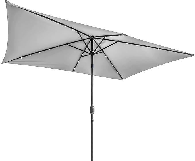 Trademark Innovations Rectangular Solar Powered LED Lighted Patio Umbrella - 10' x 6.5' - (Gray)