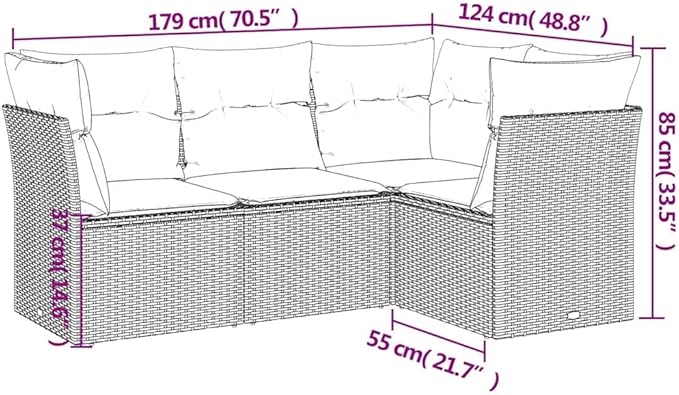 4 Piece Patio Sofa Set with Cushions, Porch Furniture Set Patio Conversation Set Outdoor Sofa Sets Outdoor Dining Sets for Piazza Poolside Negotiation Area Exhibition Black Poly Rattan