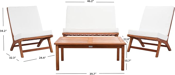 SAFAVIEH Outdoor Collection Chaston Natural Wood/Beige Cushion 4-Piece Conversation Patio Set