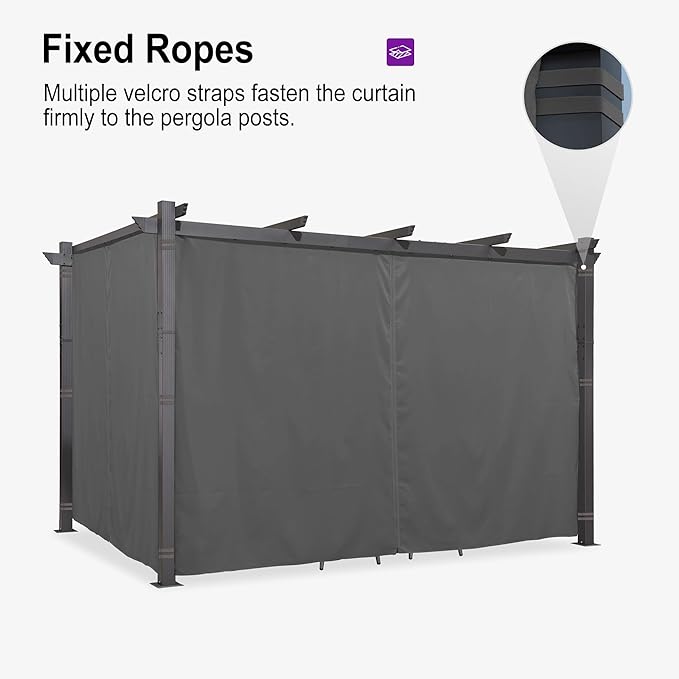 PURPLE LEAF 10' X 13' Outdoor Pergola with 4-Sided Curtains Retractable Canopy Patio Aluminum Sun Shade for Garden Deck Porch Gazebo Pavilion Grill Modern Yard Grape Trellis Pergola Gray