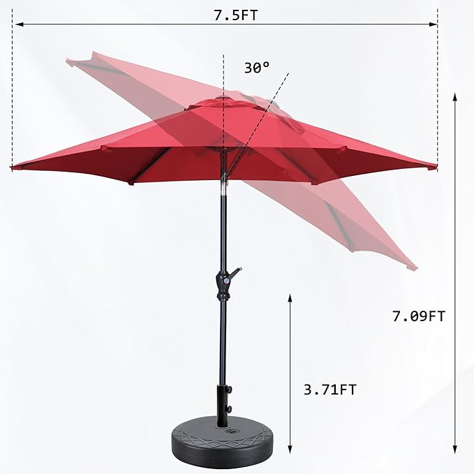 GDY 7.5ft Patio Umbrella Outdoor Umbrella with Tilt, Crank and Umbrella Weighted Base, for Yard/Outdoor/Wedding Parties and Events (Red)