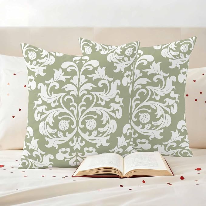 Outdoor Pillow Covers Set of 2, Luxury Flower Sage Green Decorative Throw Pillow Covers 16X16IN, Abstract Floral Throw Pillows Protector Cushion Case for Patio,Couch,Sofa,Garden