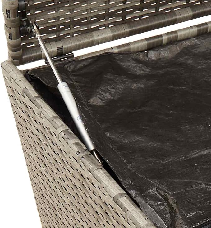 Gray Poly Rattan Outdoor Storage Box with Wheels and Water-Proof Bag for Patio Cushions and Garden Accessories