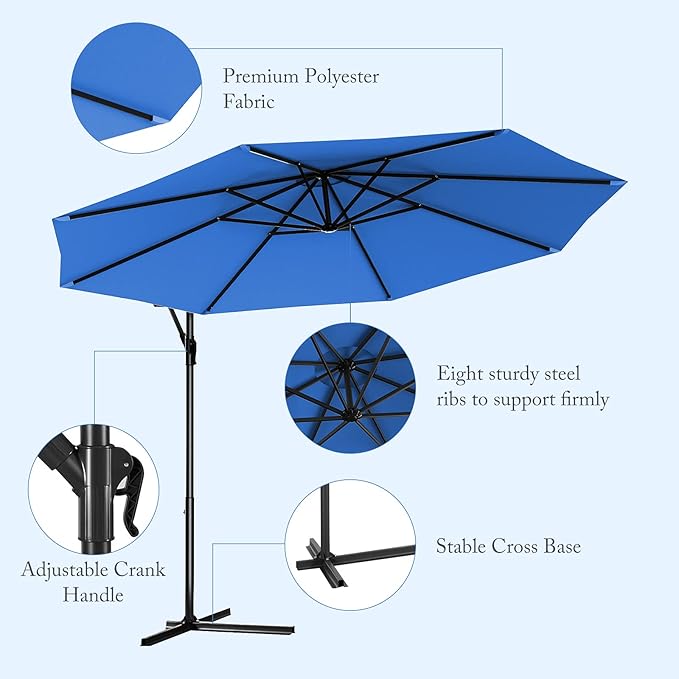 GIANTEX Patio Umbrella, 10ft Offset, with Strong Steel Pole and 8 Ribs, Blue Color, for Large Patio Areas