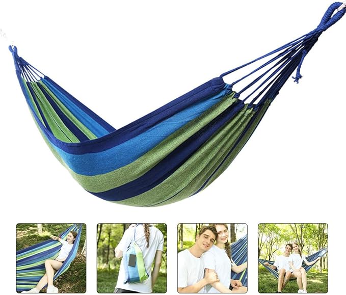 NUOBESTY Double Canvas Swing Hammock for Two, Outdoor Portable Camping Hiking Hammock, Widened Thickened Blue Material Suitable for Garden Patio and Travel