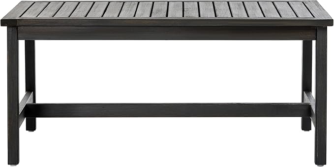 Christopher Knight Home Crew Acacia Wood Outdoor Loveseat and Coffee Table Set, 2 Piece Patio Furniture Set with Removable Cushion, Solid Wood Outdoor Conversation Set, Black+White
