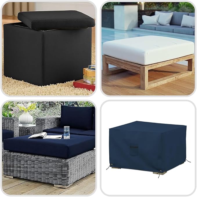 Covers & All Outdoor Ottoman Cover, 12 Oz PVC Polyester, Waterproof Ottoman Slipcover Resists Tear and UV, Square Patio Furniture Covers for Indoor/Outdoor Use (23"L x 23"W x 18"H, Blue)