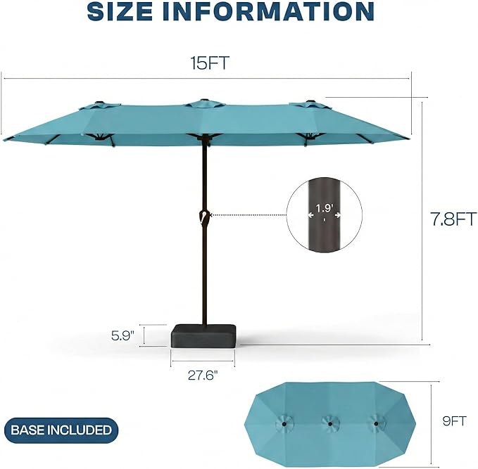 15FT Large Patio Umbrella with Base Included