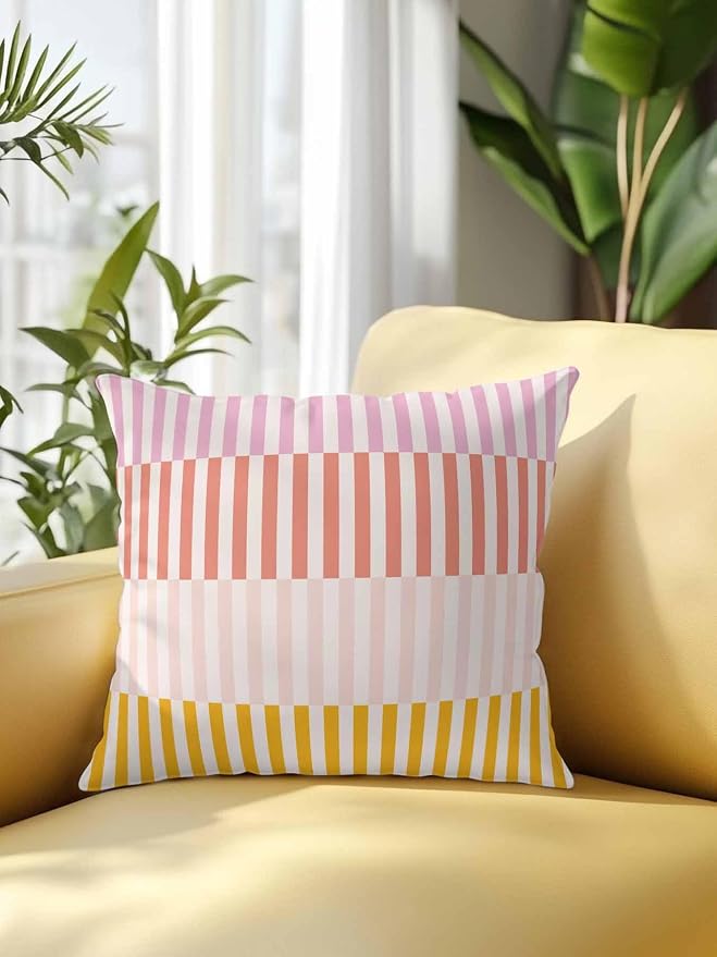 Outdoor Waterproof Throw Pillows Classic Pink Red Orange Pinstripes Patio Pillows,Decorative Pillow Covers with Insert,Pillow Cushion Case for Garden Couch Sofa Modern Abstract Art