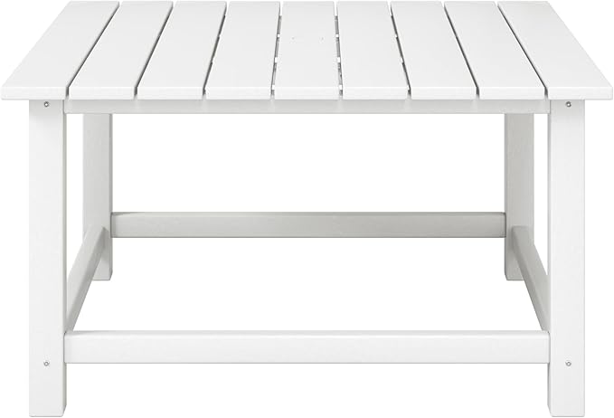 Costaelm Patio Conversation Set, 5 Piece Balcony Furniture, Small Patio Firepit Furniture Outdoor Adirondack Square Coffee Table and Chair for Backyard Lawn Porch Pool Garden, White