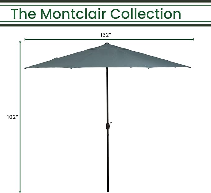 Hanover Montclair 11' Market Outdoor Umbrella, All-Weather, Crank Lever, Ocean Blue