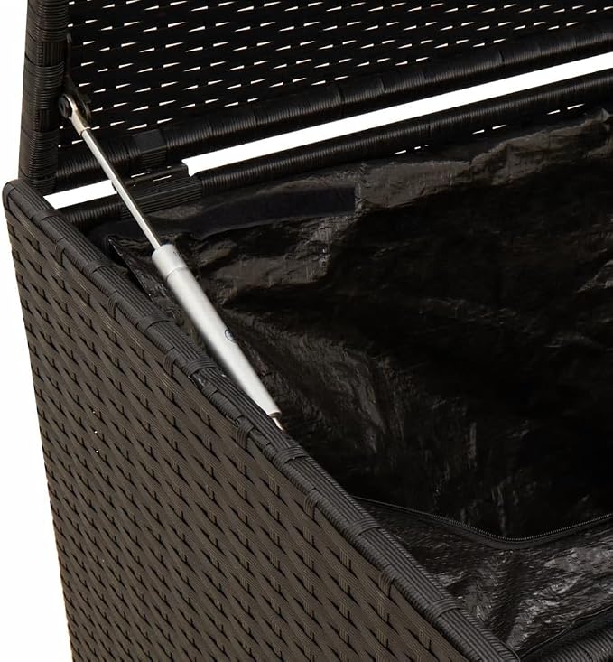 Outdoor Rattan Wicker Garden Storage Box with Wheels, Patio Deck Storage Box, Patio Storage Container for Indoor, Patio Furniture Cushions, Black 74.8 Gal Poly Rattan,-221