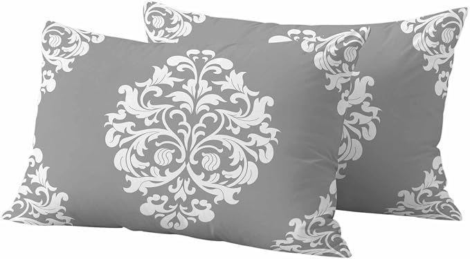Outdoor Pillow Covers Set of 2, Damask Abstract Flower Grey Decorative Throw Pillow Covers 20X12IN, Classic Luxury Floral Throw Pillows Protector Cushion Case for Patio,Couch,Sofa,Garden