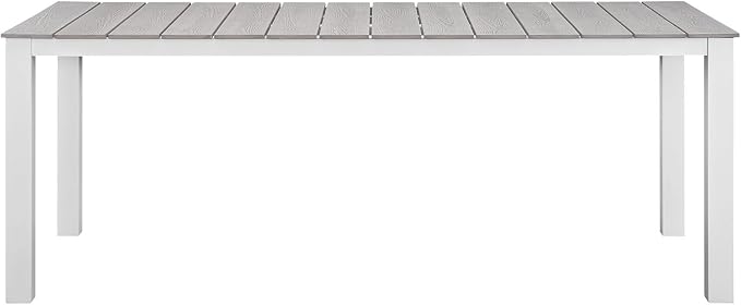 Modway Maine 80" Outdoor Patio Dining Table in White Light Gray