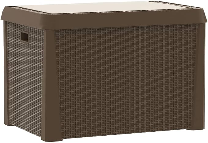 Large Brown Polypropylene Garden Storage Box with 125 Liters Capacity, Outdoor Indoor Storage Solution for Cushions Blankets and Gardening Tools, Durable Weather-Resistant