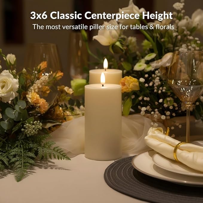 Waterproof Flameless Pillar Candles with Timer, 2 PACK 3"x6" Flickering LED Candles, Battery Operated Electric Candles Candles for Table Decor, Wedding Candles for Reception Centerpieces Decoration