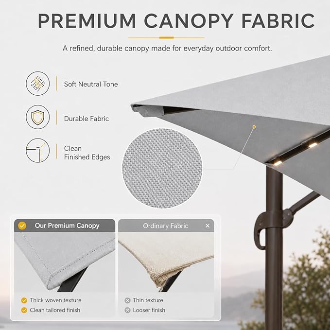 10FT Cantilever Patio Umbrella with Solar Lights, Large Outdoor 2 Tier Aluminum Offset Square Umbrellas 360 Degree Rotation for Garden Deck Pool