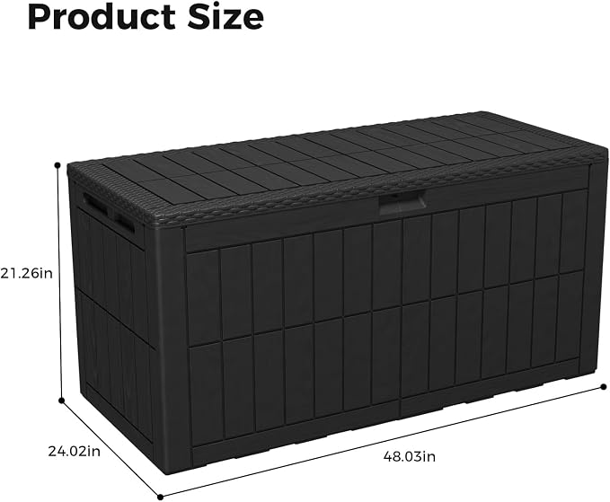100 Gallon Outdoor Storage Box, Water proof Resins Deck Box with Lockable Lid, U V Resistants for Patio Furniture Garden Tools Pool Supplies 122x61x54cm / 48x24x21.26in (100 Gallon)